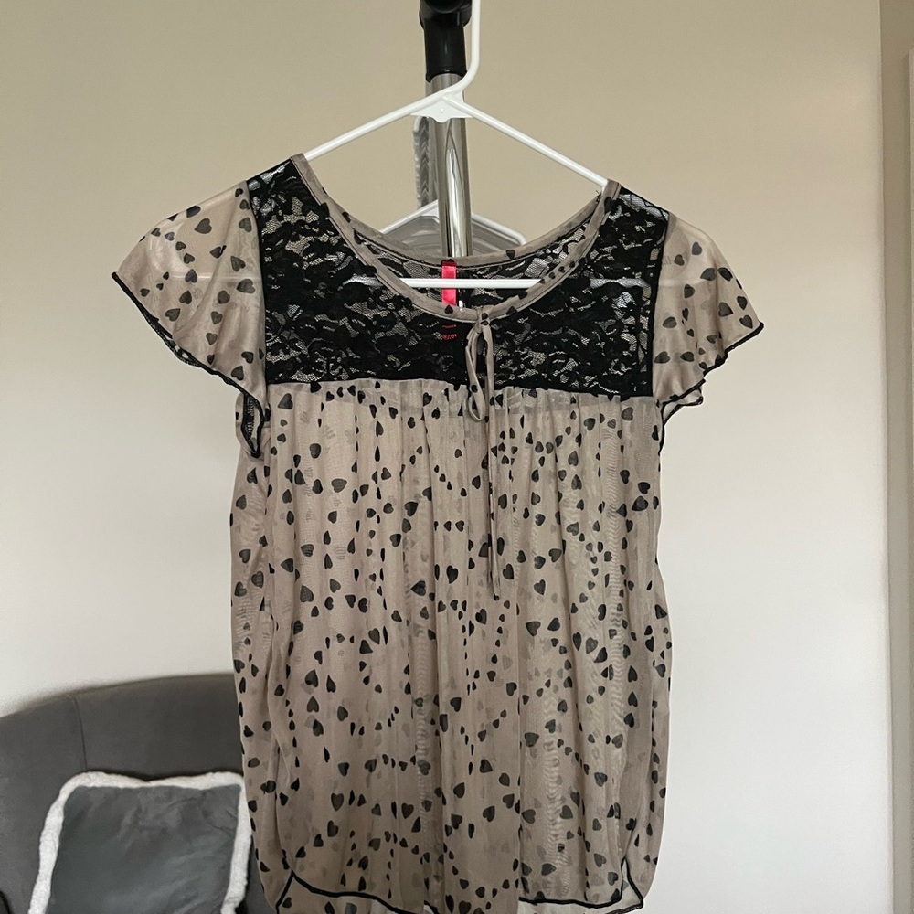 Black and Tan Lace Accent Women's Top